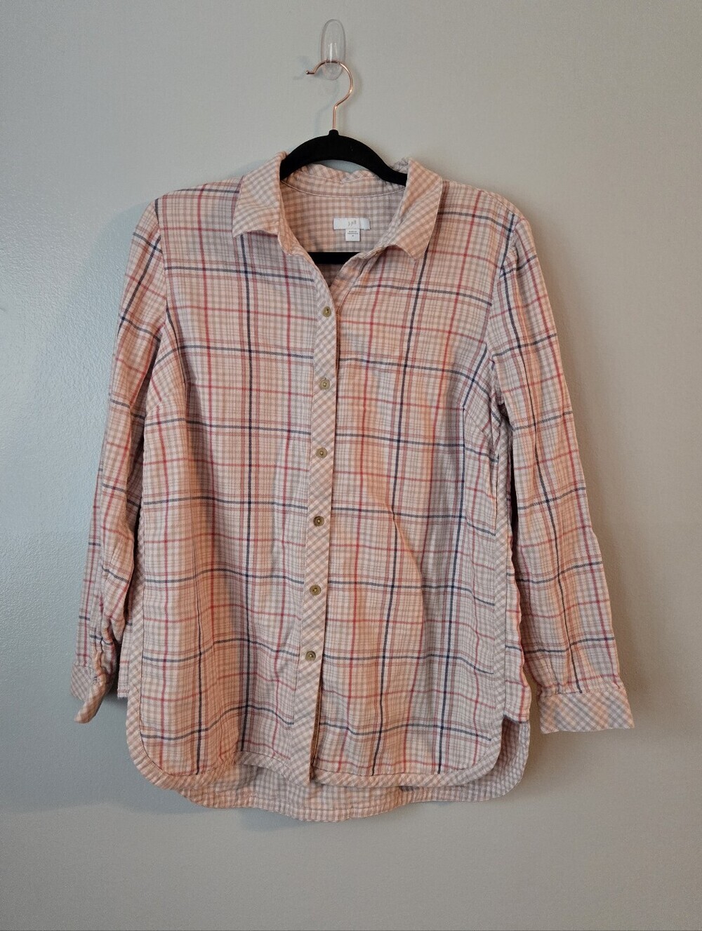 J. Jill Plaid Gingham Mixed Pattern Button Down Shirt M Medium 100% Cotton